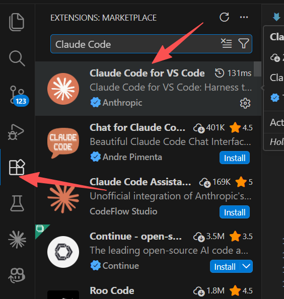 在 VS Code 设置中找到 Claude Code 扩展